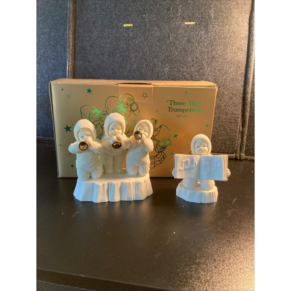 Dept 56 Snowbabies Three Tiny Trumpeters Set of 2 Musical Angel Figurines White